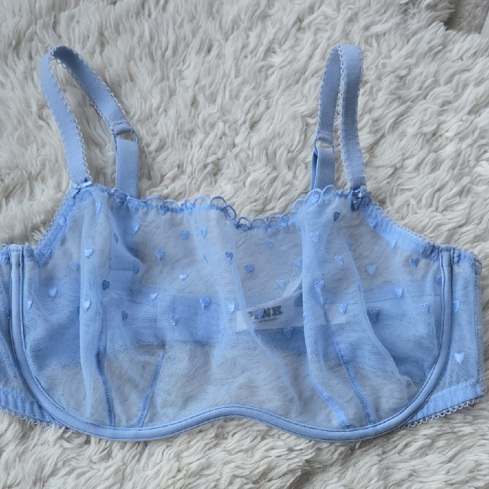 Victoria's Secret Pink Unlined Underwire Mesh Heart Bralette In Baby Blue XL